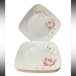 Corelle BLUSHING ROSE Single Flower Square Salad Lunch Bread Plate 9" Vitrelle
